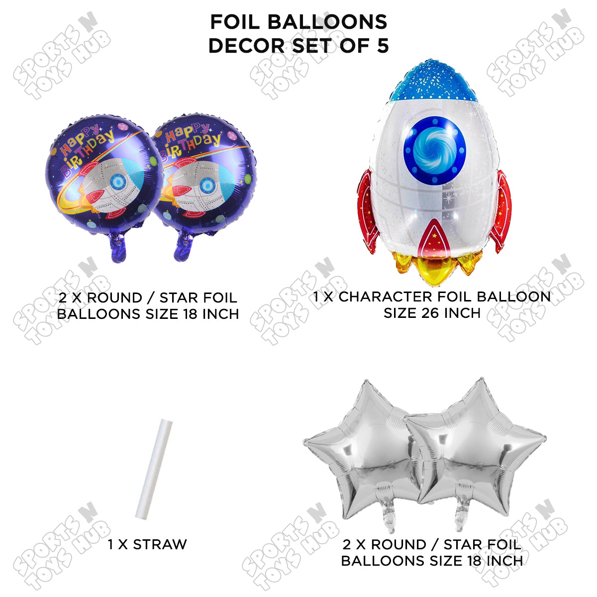 Rocket Space Pack Of 5 Foil Balloon Set