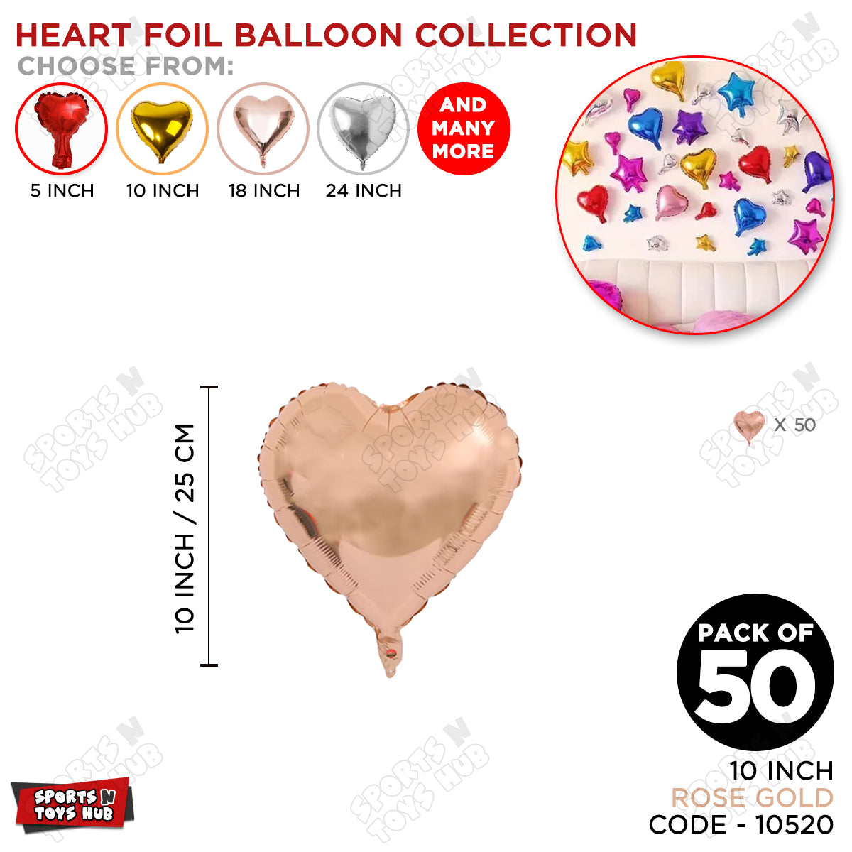 10 Inch - Rose Gold Heart Foil Balloon