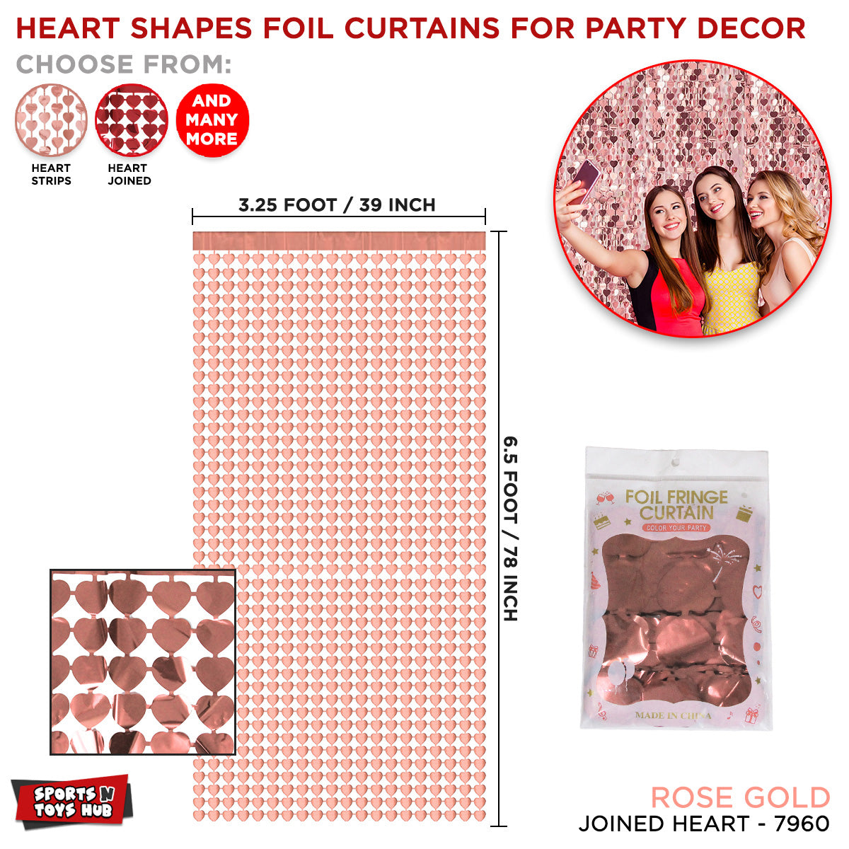 Tinsel Joined Heart Shape Foil Fringe Curtain Collection