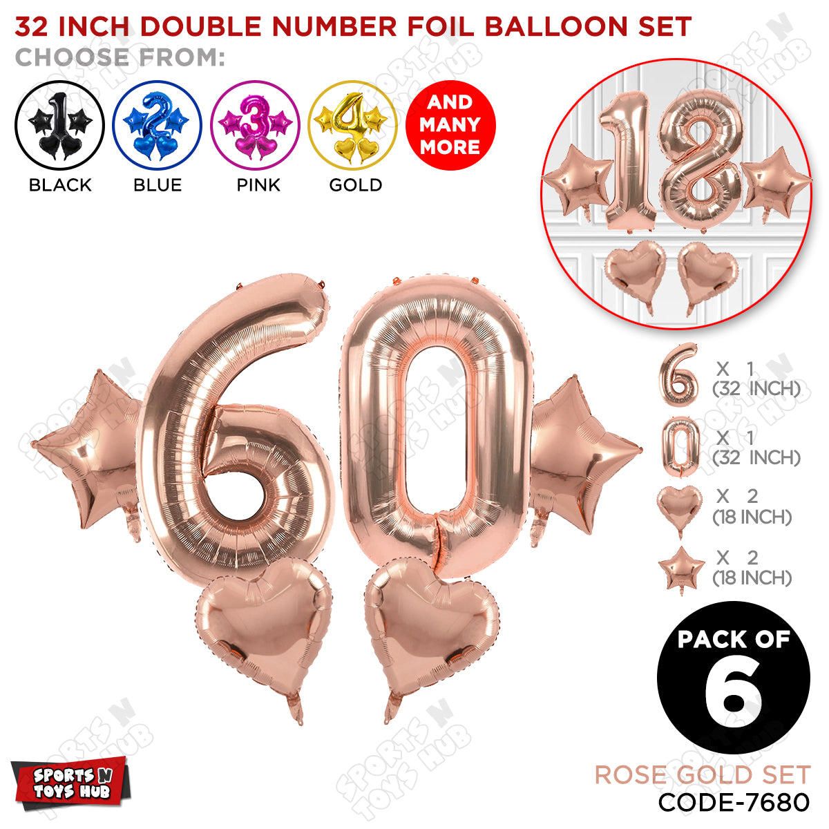 Rose Gold Color 32 Inch Number Foil Balloon Set