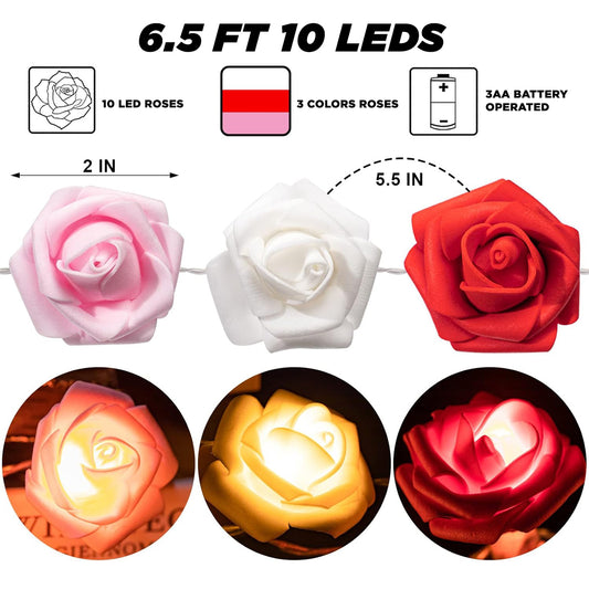 Rose Flower LED Battery Operated Fairy Lights - 6.5 FT