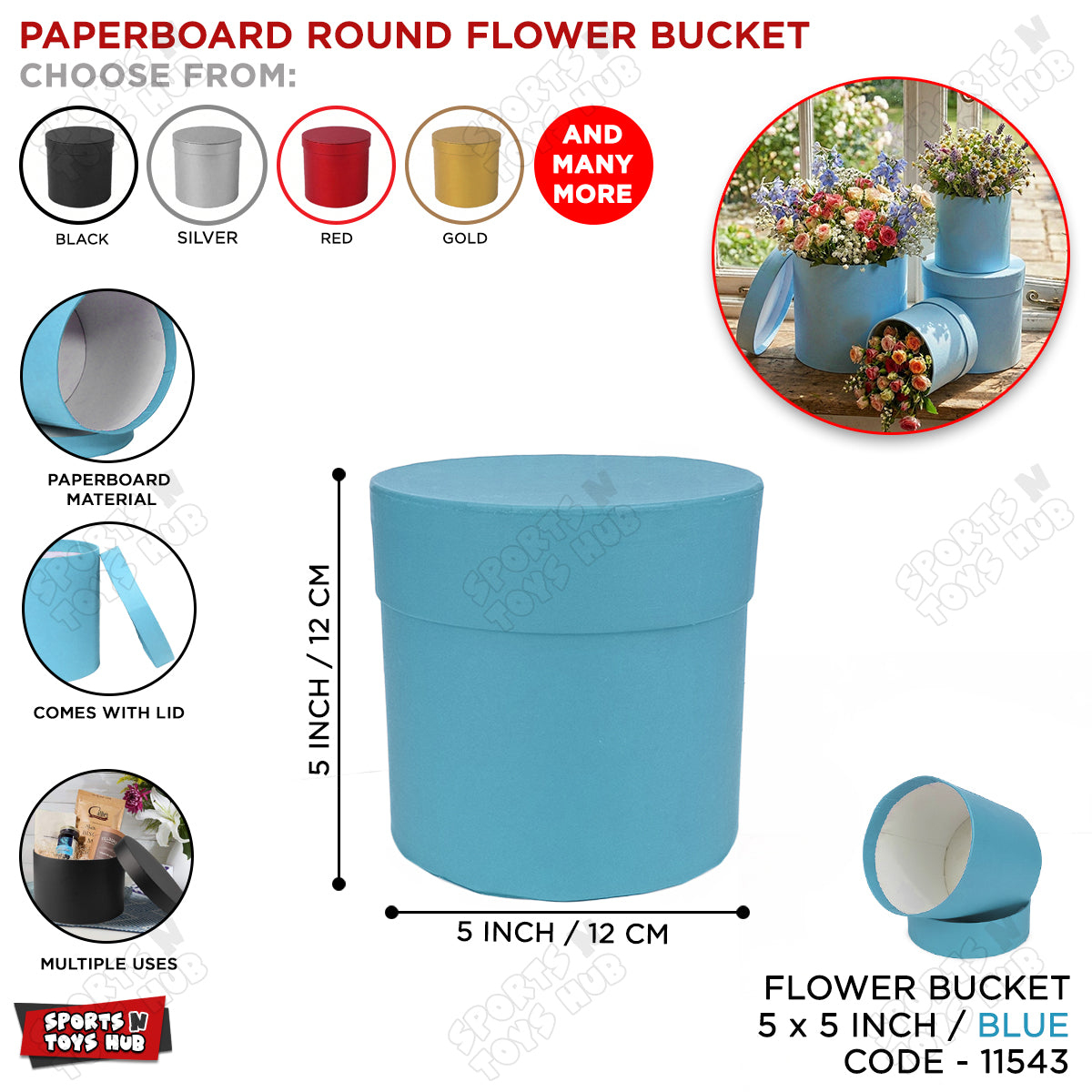 5 × 5 Inch Round Cardboard Flower Gift Box with Lid – Paper Bouquet Box for Roses & Floral Arrangements, Flower Packaging Container, Gift Wrapping Box for Birthday, Wedding, Valentine’s Day & Special Occasions