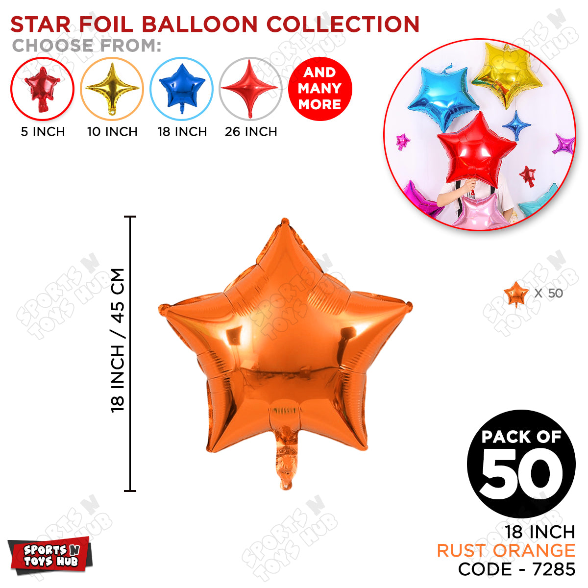 18 Inch - Rust Orange Star Foil Balloon