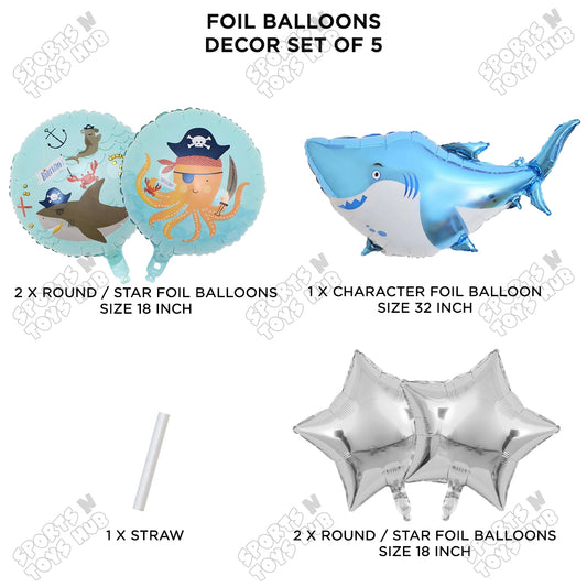Shark Pack Of 5 Foil Balloon Set