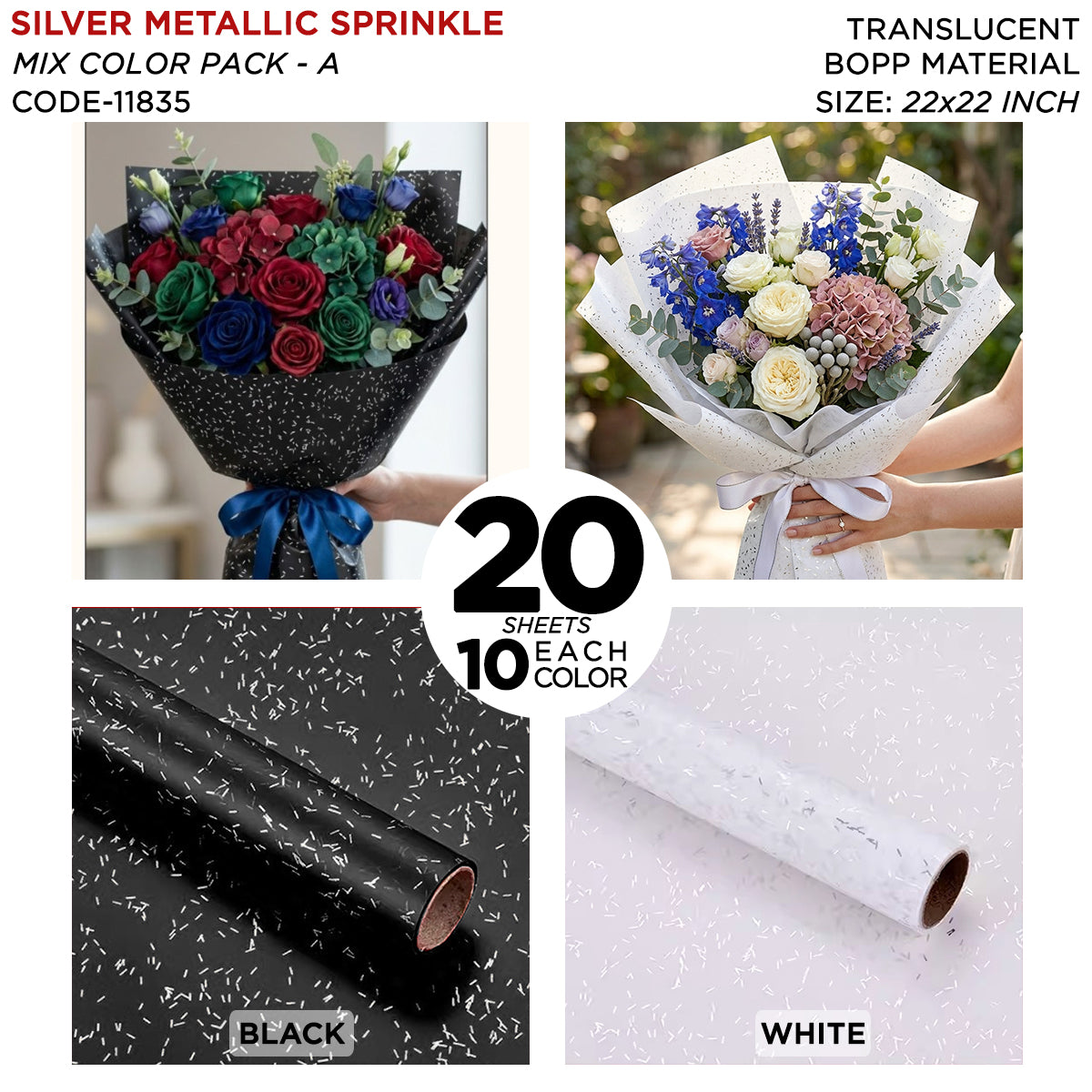 Silver Metallic Sprinkle Wrapping Paper Sheet – Luxury Matte Gift Wrap For Bouquet Flowers Sheets & Gifts