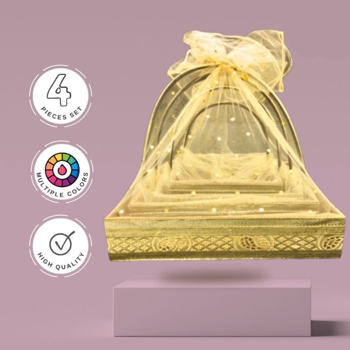 Fancy Net Gold Gift Basket Set