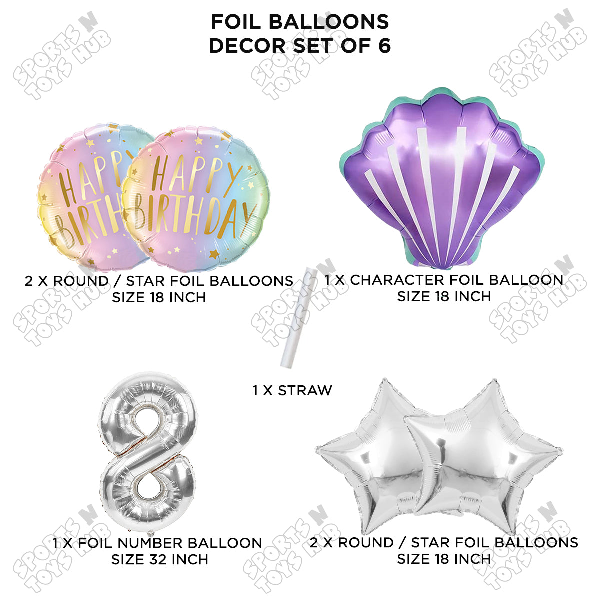 Sea Shell Foil Balloon Set With Number Collection - Pack Of 6