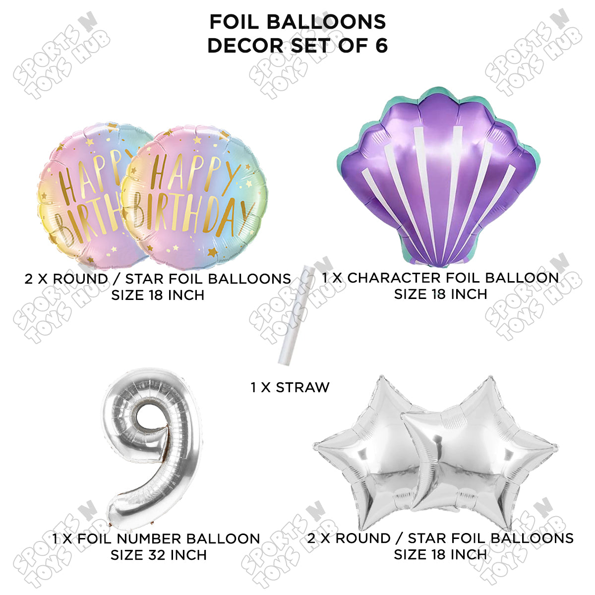 Sea Shell Foil Balloon Pack Of 6 Set With 32 Inch Foil Number Balloons