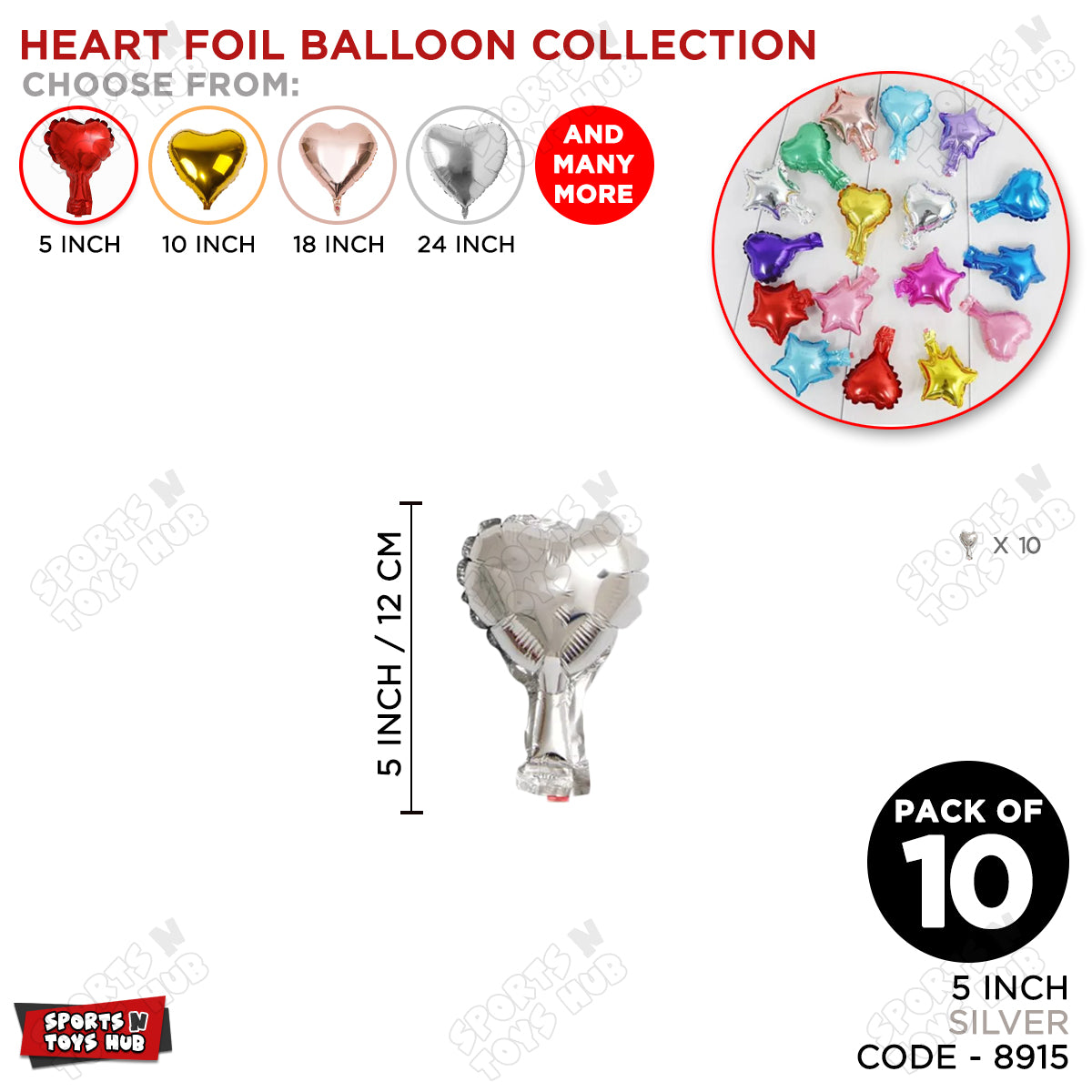 5 Inch - Heart Shape Foil Balloon Collection - Pack Of 10