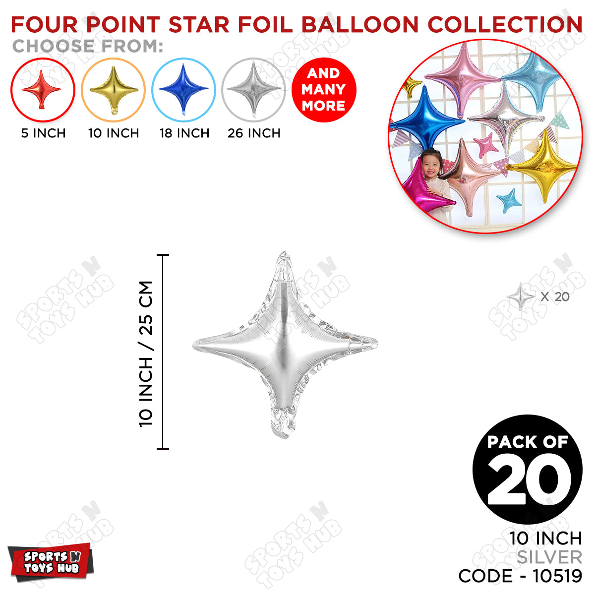 10 Inch - Silver Four Point Star Balloon