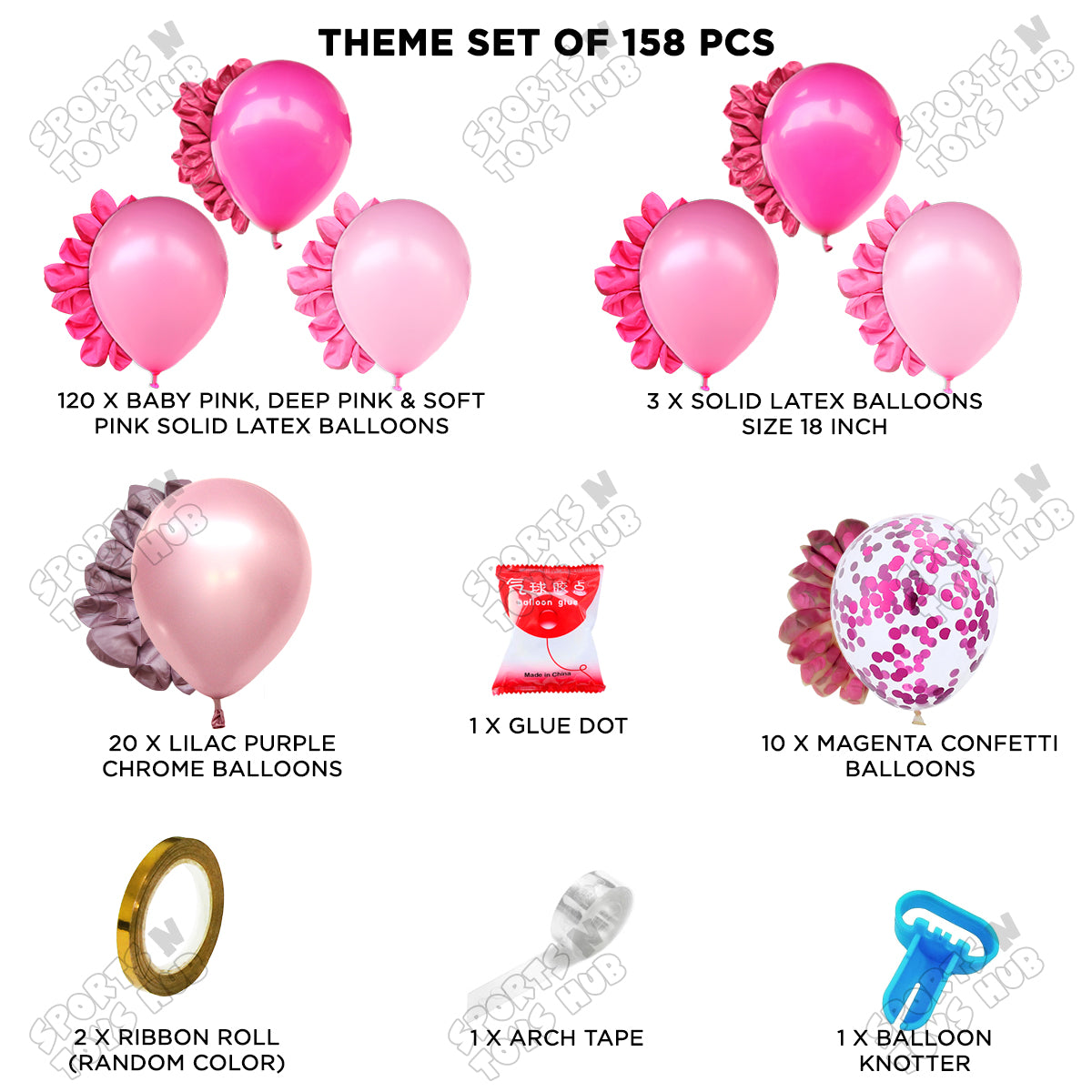 Soft Pink, Baby Pink. Deep Pink Arch Balloon Theme Set - 158 Pcs