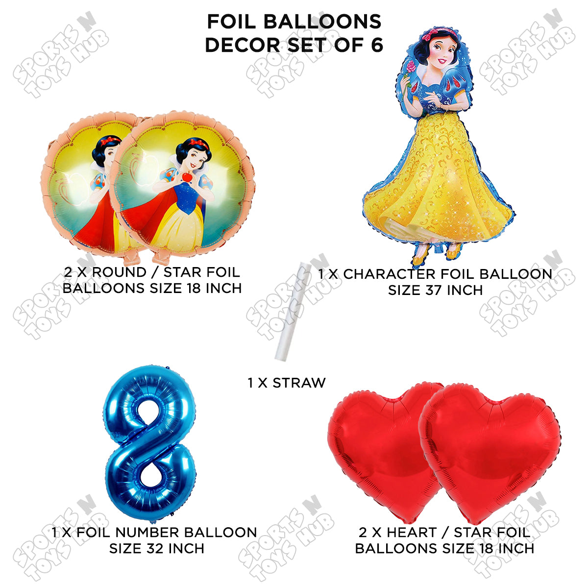 Sn0w White Foil Balloon Set With Number Collection - Pack Of 6
