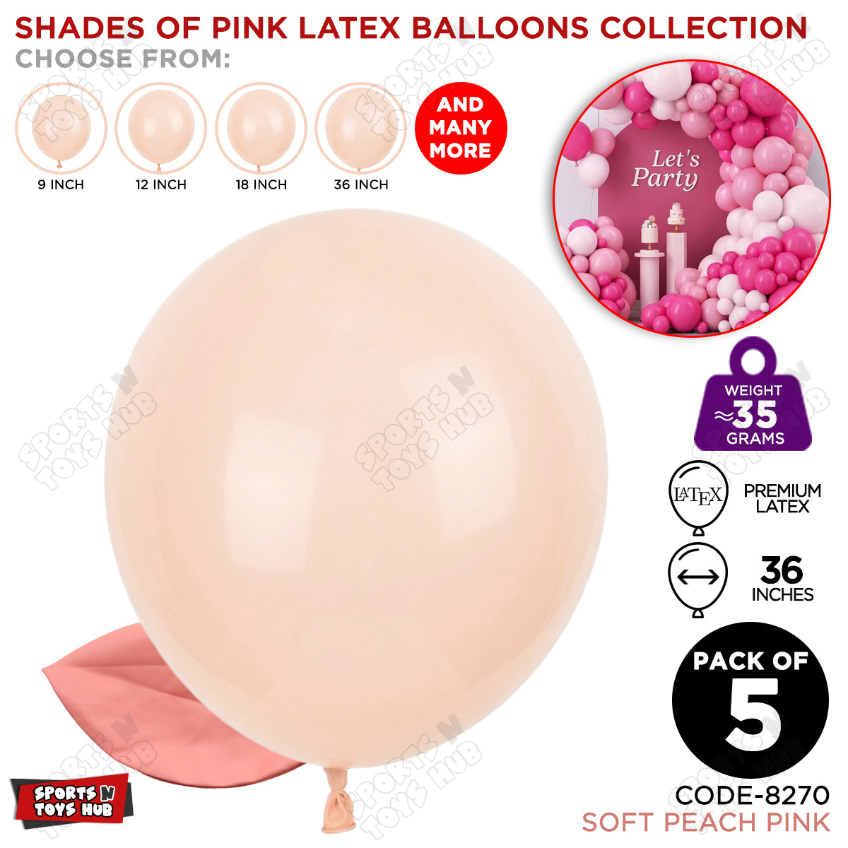 Soft Peach Pink Latex Balloons Available In 9, 12, 18 & 36 Inch Sizes