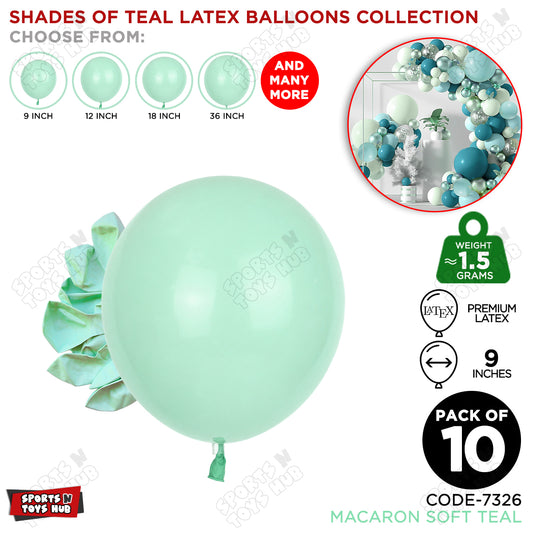 Soft Teal Latex Macaron Balloons Available In 9, 12, 18 & 36 Inch Sizes