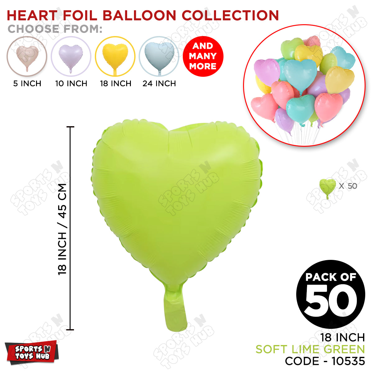 18 Inch - Soft Lime Green Pastel Color Heart Foil Balloon