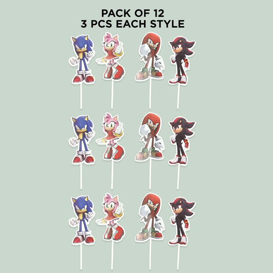 Cartoon Characters HBD Sonic Cup Cake Topper - 12 Pcs