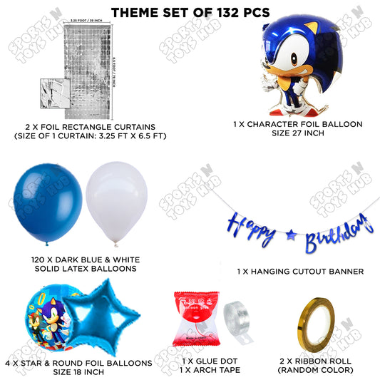 S_o_n_i_c Cartoon Character Foil Balloon Set With Happy Birthday Cursive Banner Arch Theme