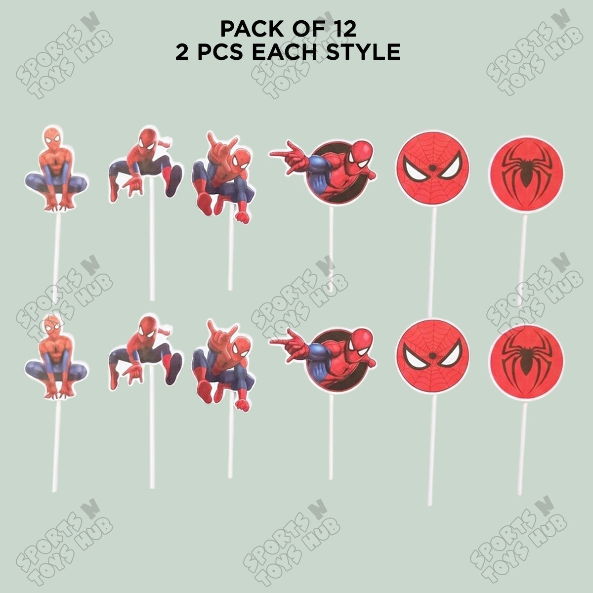 Cartoon Character Spider-M@n HBD Cup Cake Topper - 12 Pcs
