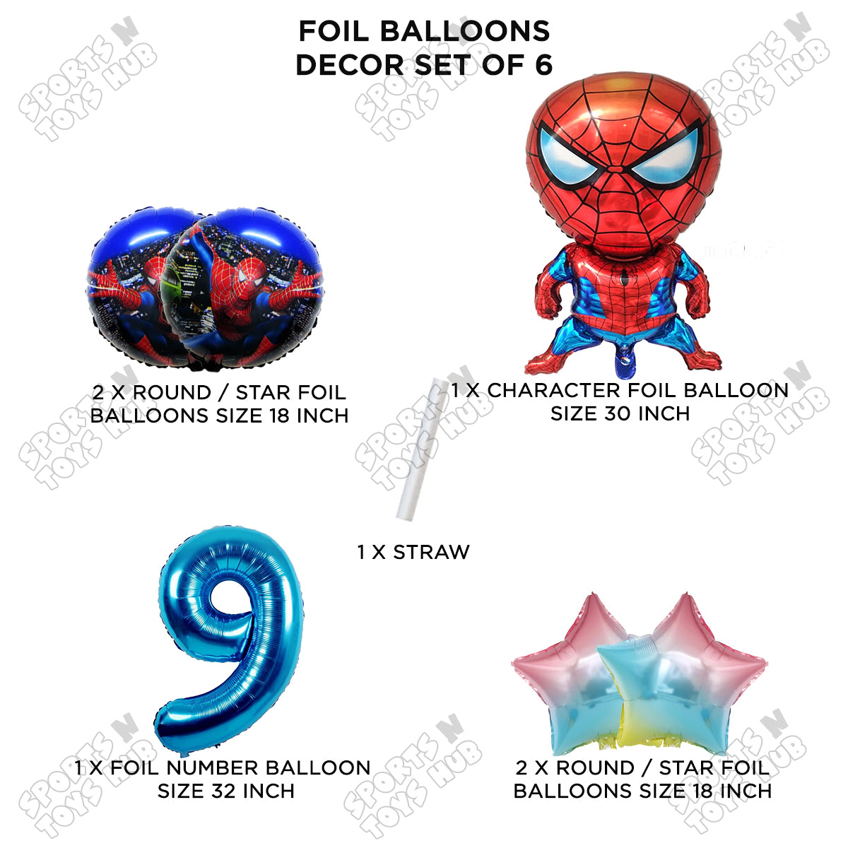 Spider M@n Foil Balloon Set With Number Collection - Pack Of 6