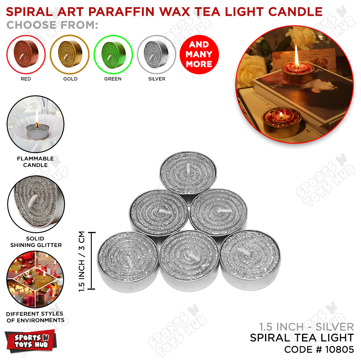 Spiral Art Paraffin Wax Tea Light Candle - 6 Pcs