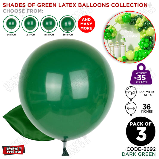 Dark Green Latex Solid Balloons Available In 9, 12, 18 & 36 Inch Sizes