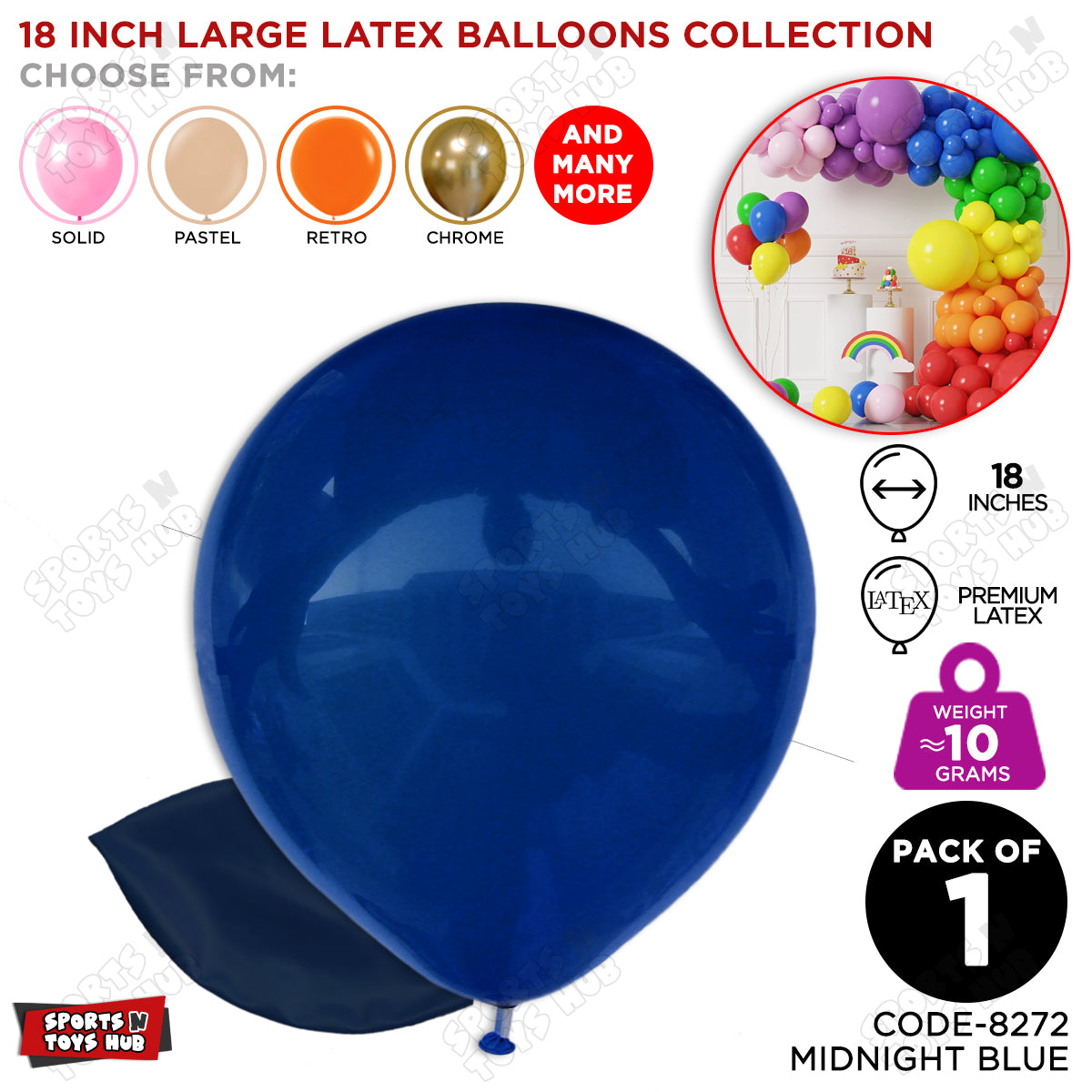 18 Inch 10 Gram Solid Latex Round Balloons Collection