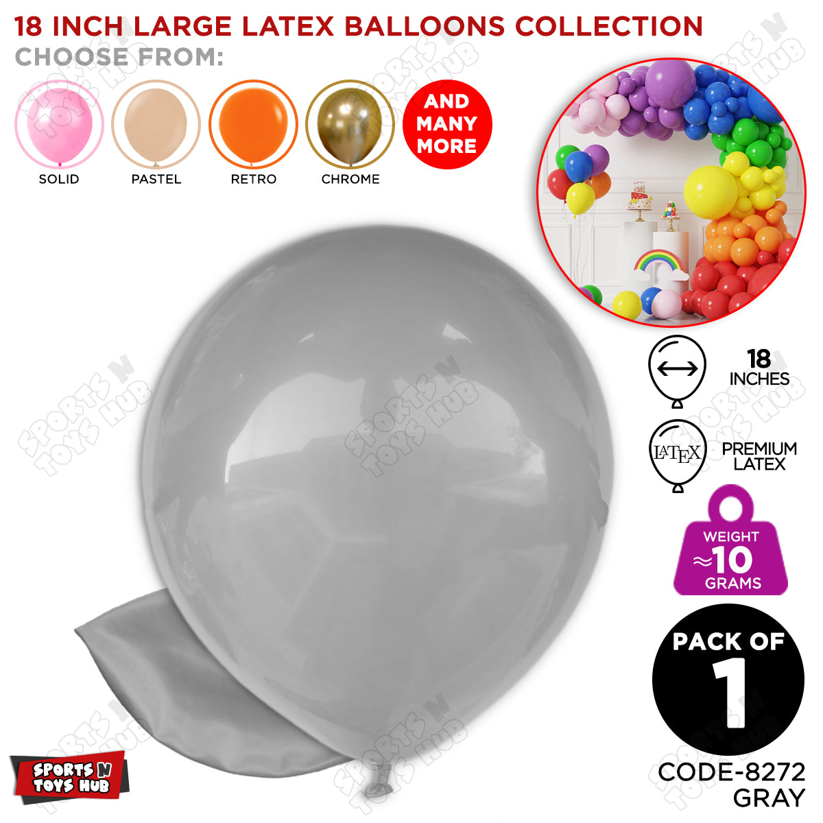 Grey Latex Solid Balloon Collection