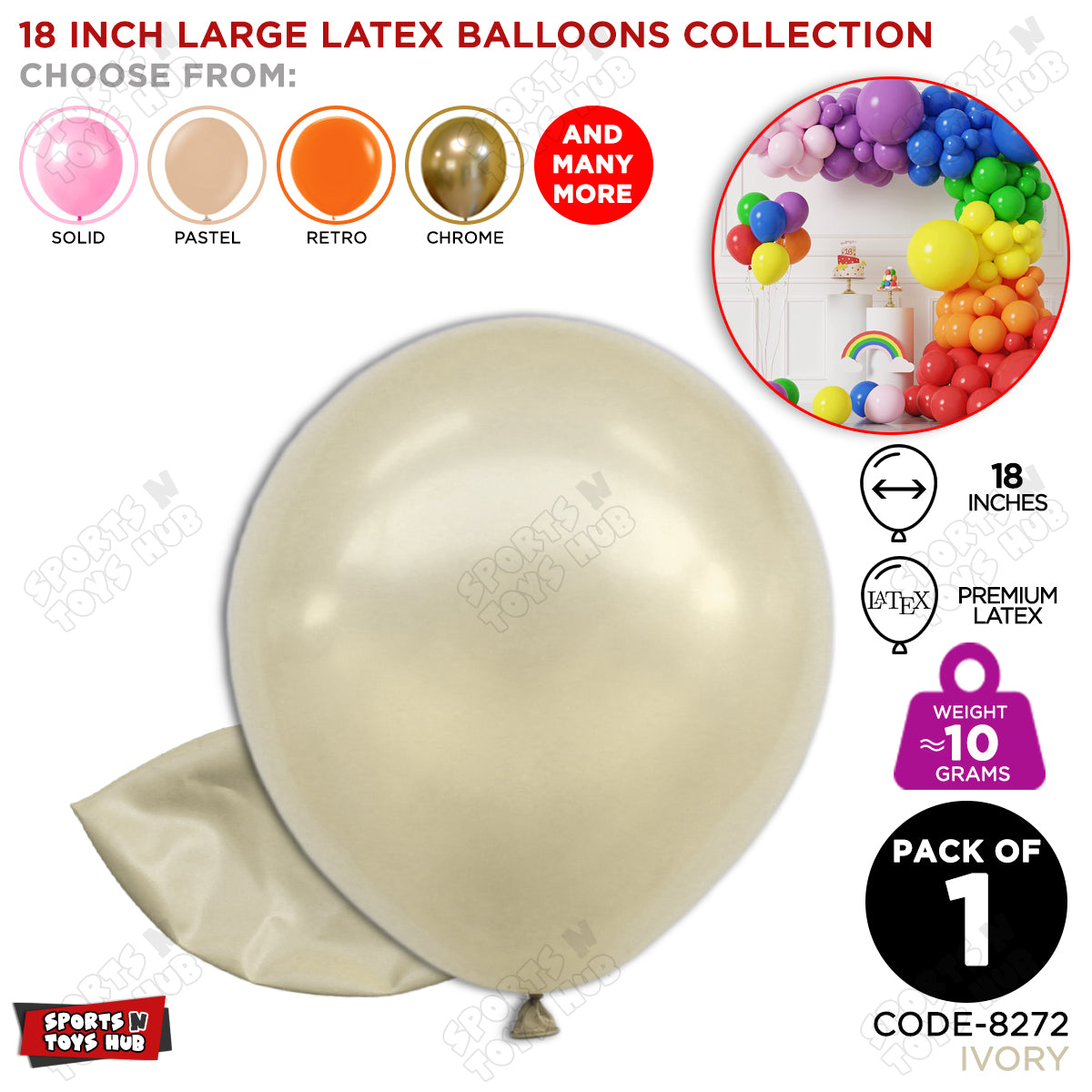 18 Inch 10 Gram Solid Latex Round Balloons Collection