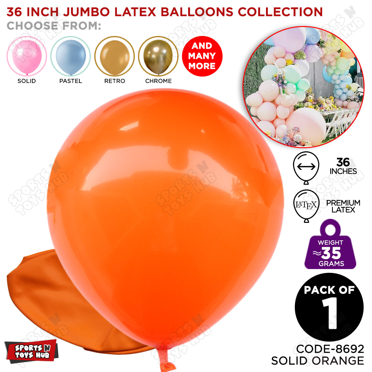 36 Inch Jumbo 35 Gram Solid Latex Round Balloons