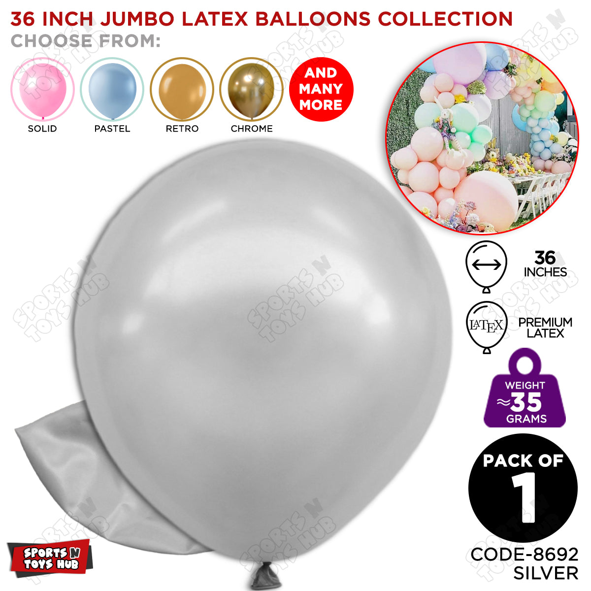 Silver Latex Solid Balloon Collection