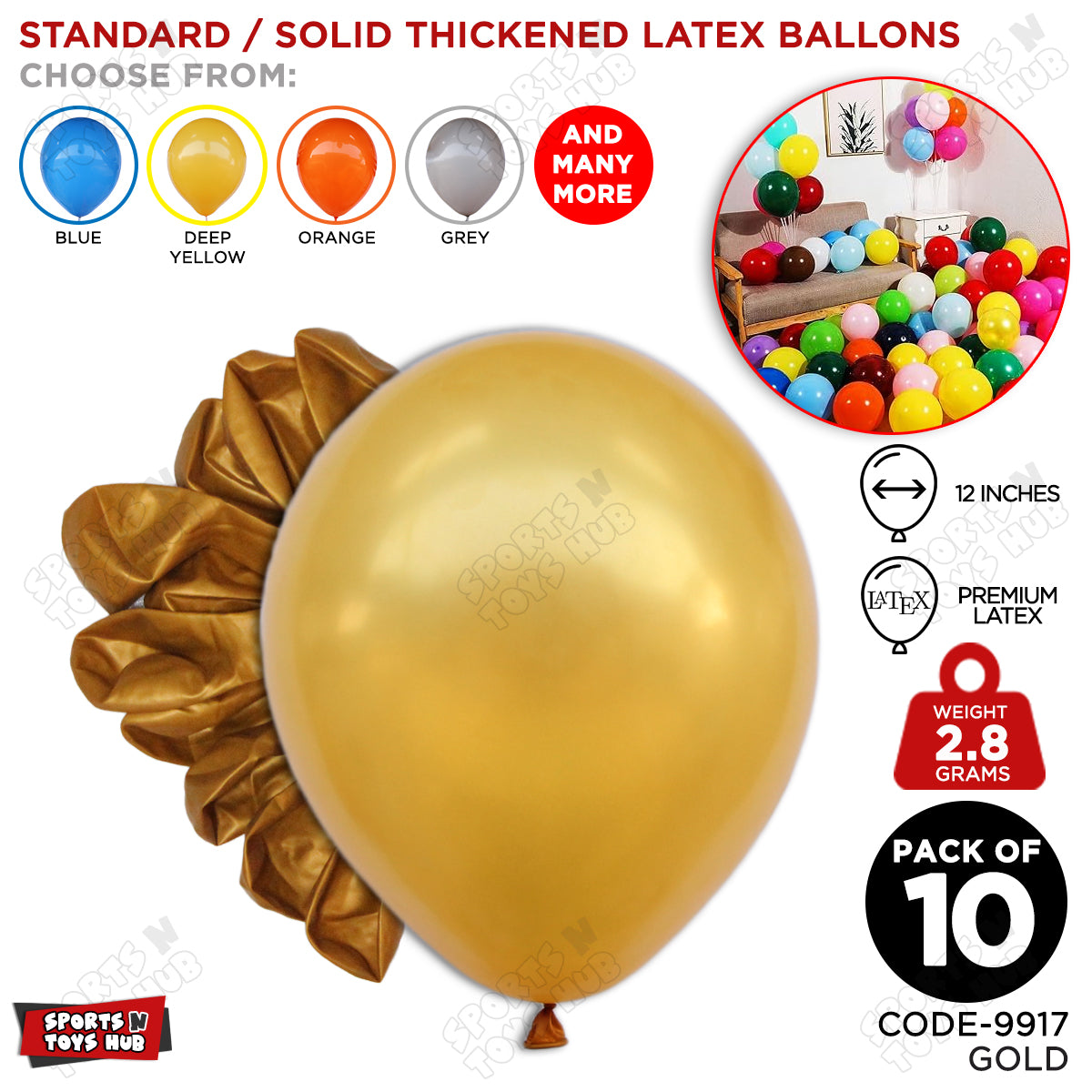 Gold Latex Solid Balloon Collection