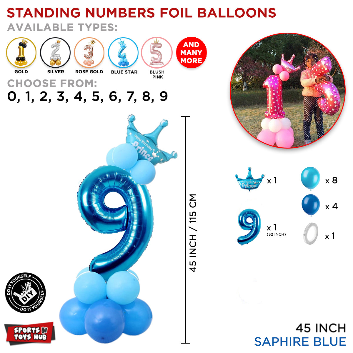 Blue Crown Number Foil Standing Balloon Collection