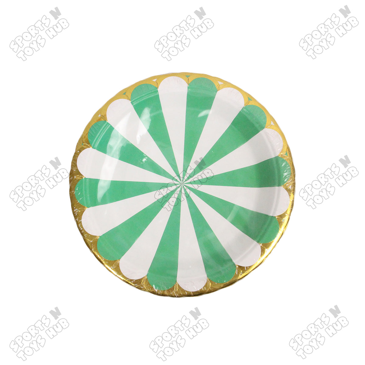 Disposable Printed Striped Pattern Plates with Foil Edge - Pack Of 10