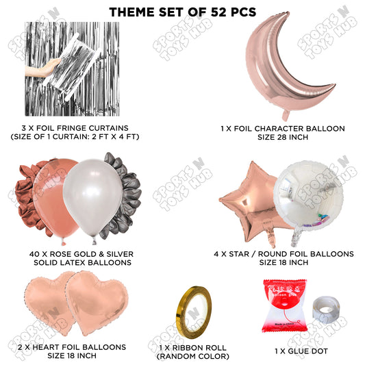 Crescent Moon RoseGold Color Foil Balloon Party Decoration Set Theme