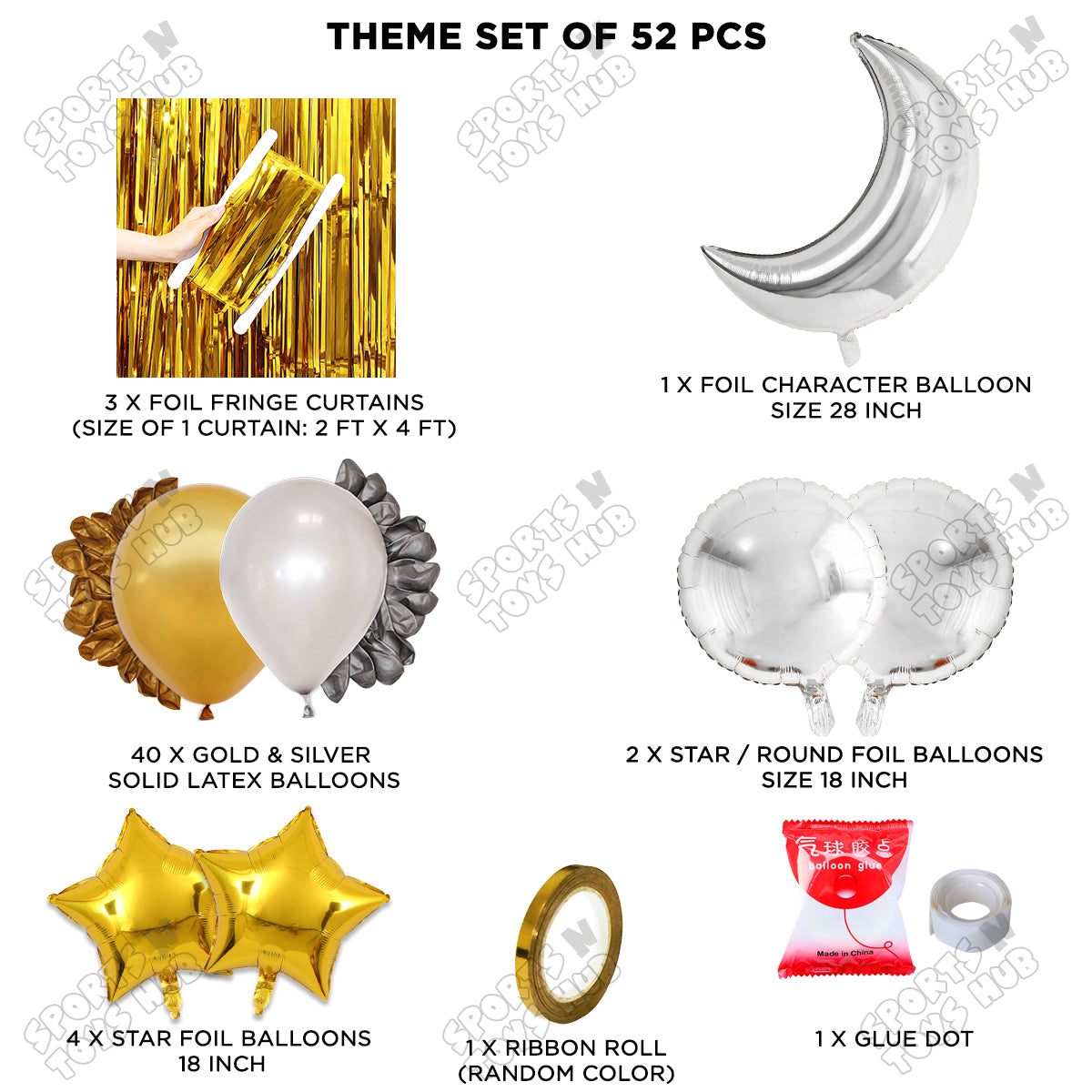 Crescent Moon Silver Color Foil Balloon Party Decoration Set Theme