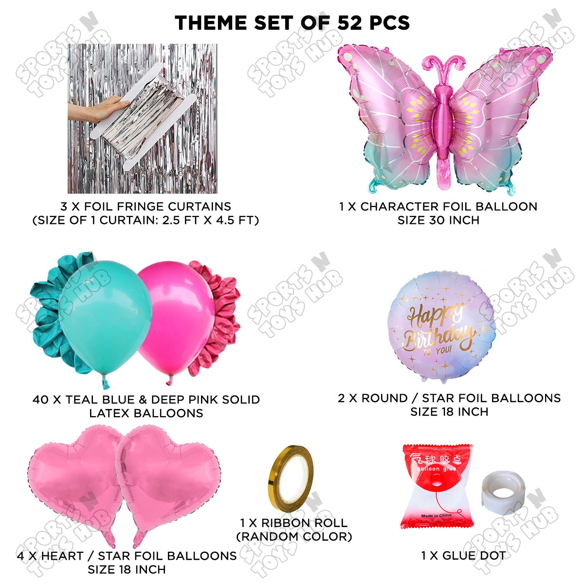 Gradient Pink & Blue Color Butterfly Foil Balloon Set Theme