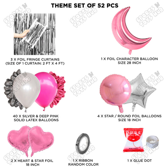Crescent Moon Pink Color Foil Balloon Party Decoration Set Theme