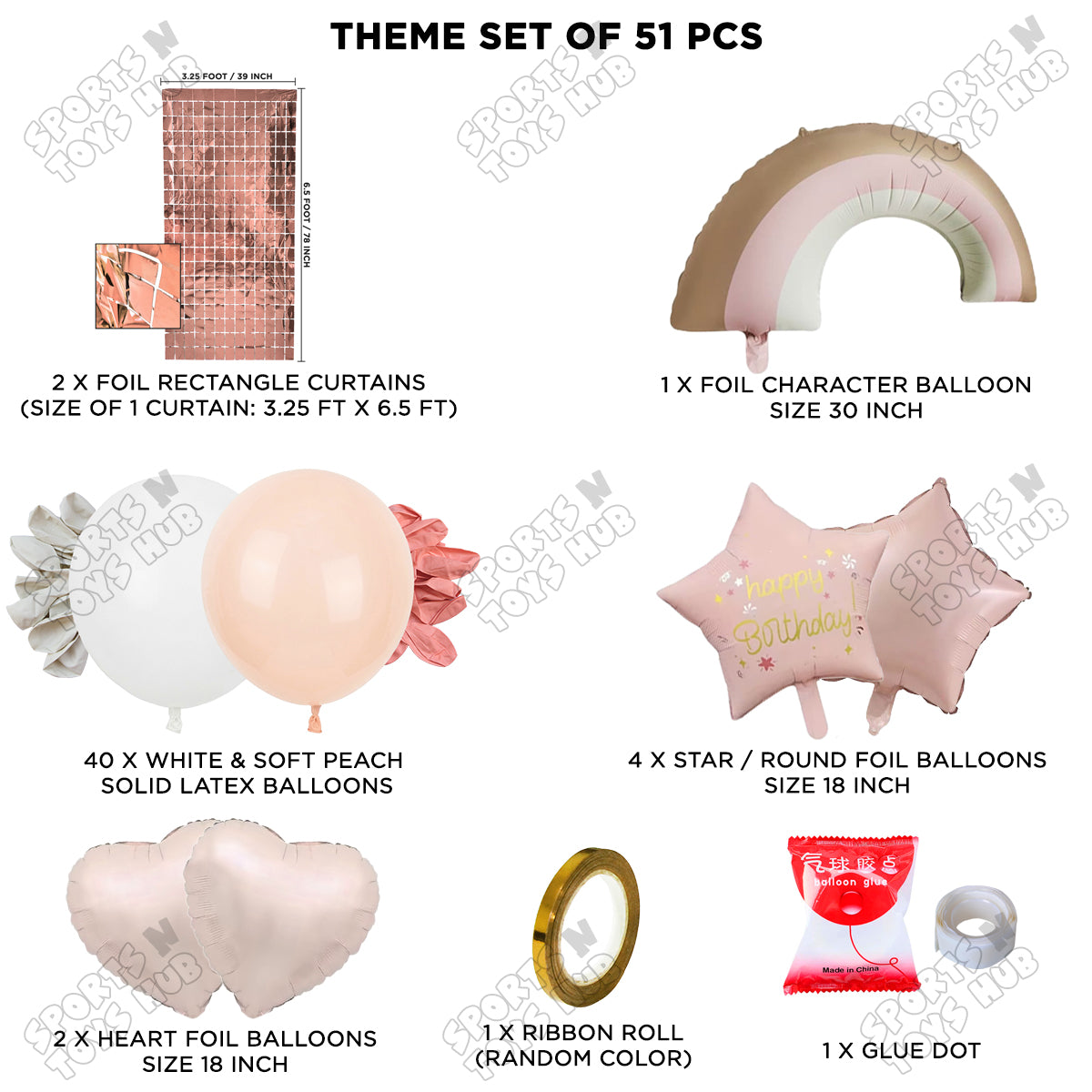 Pastel Pink Matte Color Rainbow Cloud Foil Balloon Theme Decoration Set