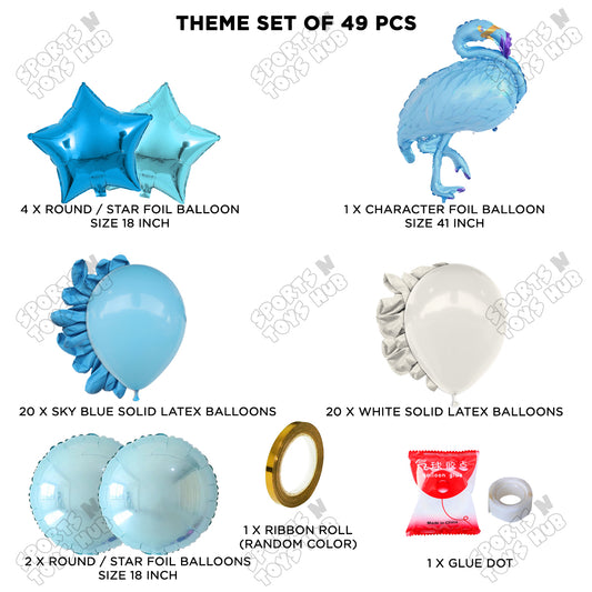 Flamingo Cartoon Character Bird Blue Color Foil Balloon Set Theme