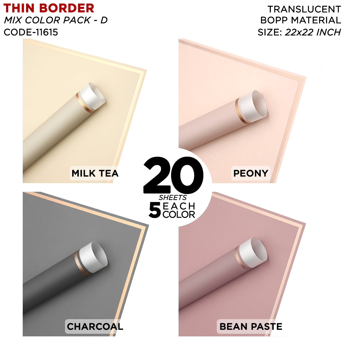 Triple Edge Thin Clear Border - Mix Color 20 Sheet Pack - Translucent Flower Wrapping Bouquet Sheets