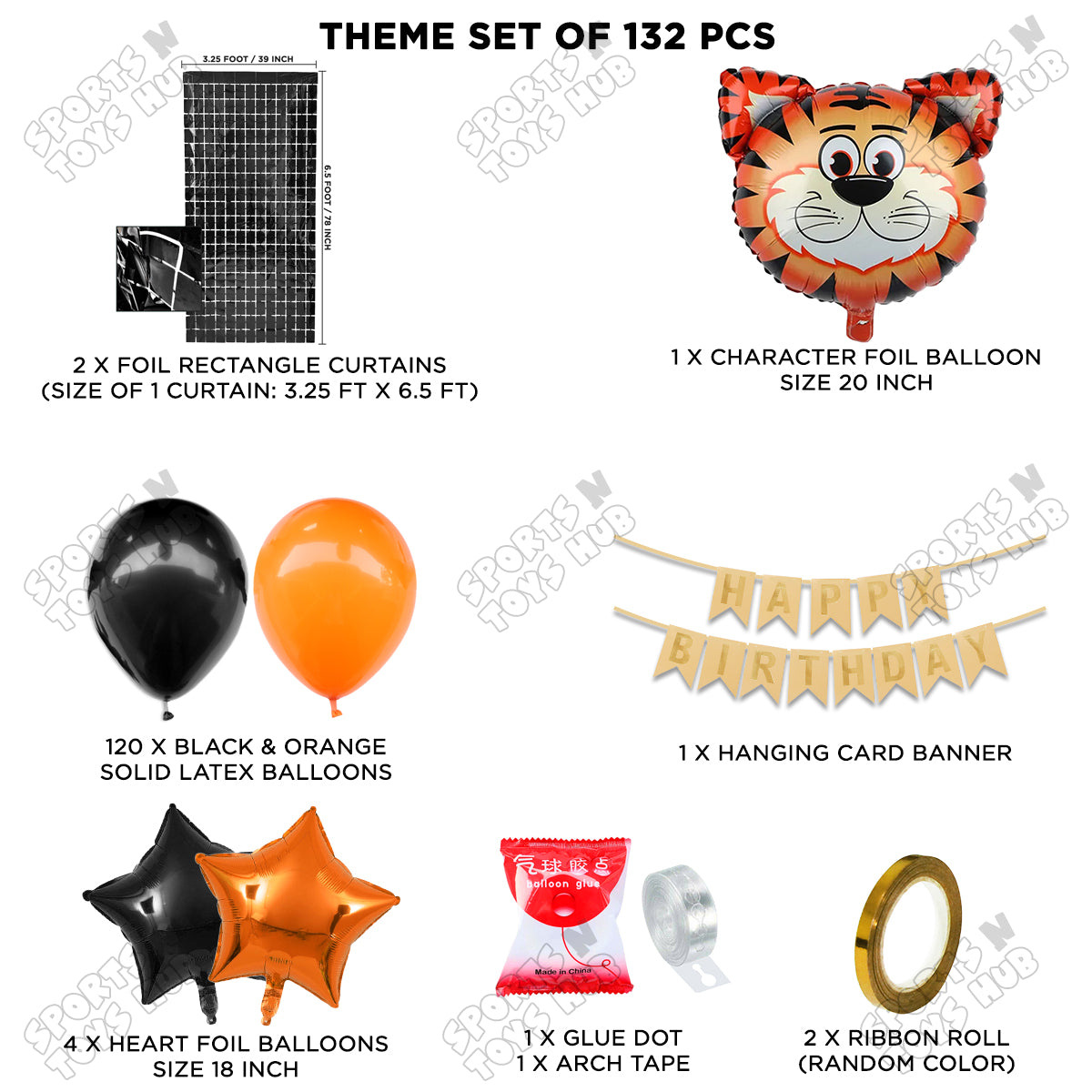 Jungle Safari Tiger Foil Balloon With Happy Birthday Card Banner Arch Theme