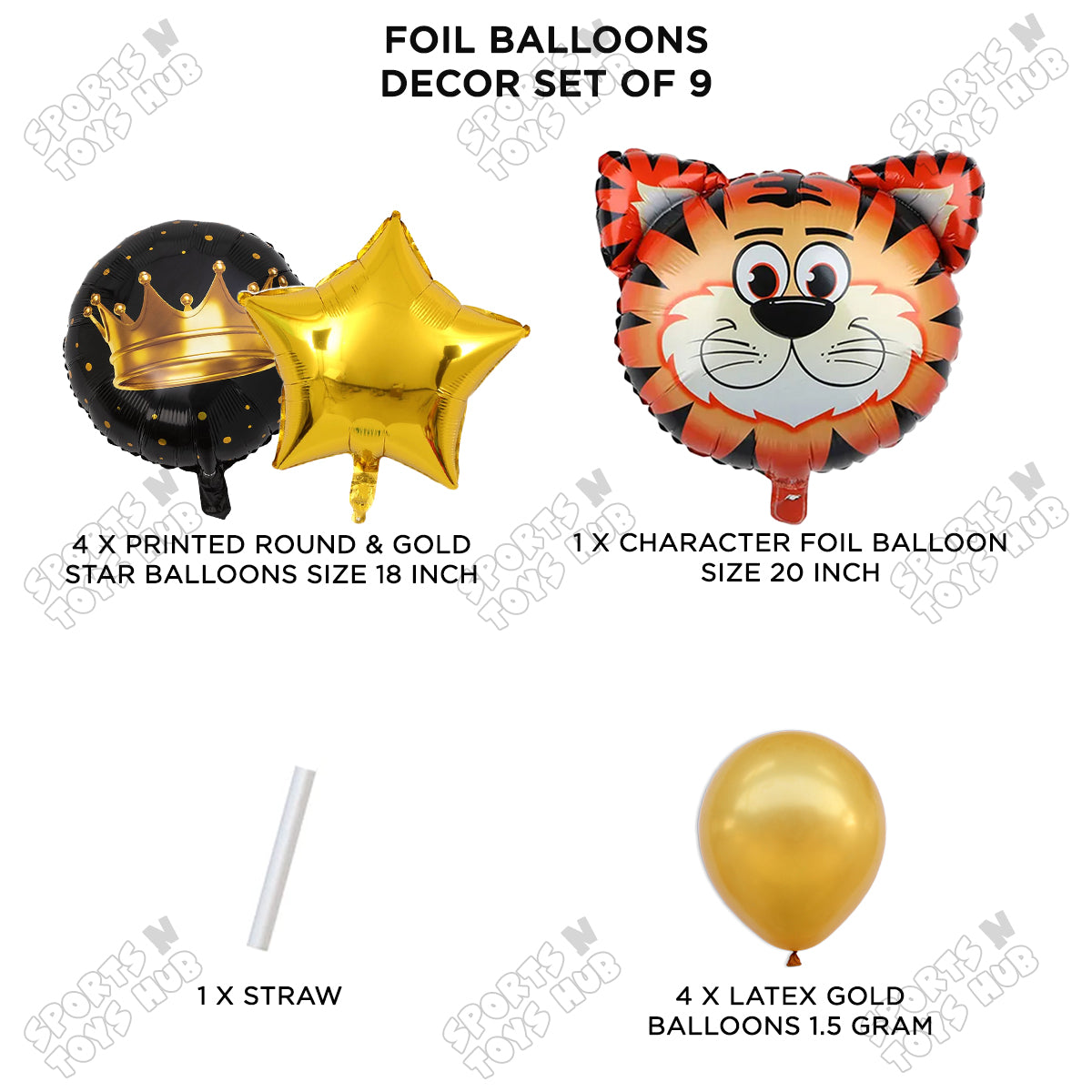 Jungle Safari Tiger Pack Of 9 Foil Balloon Set