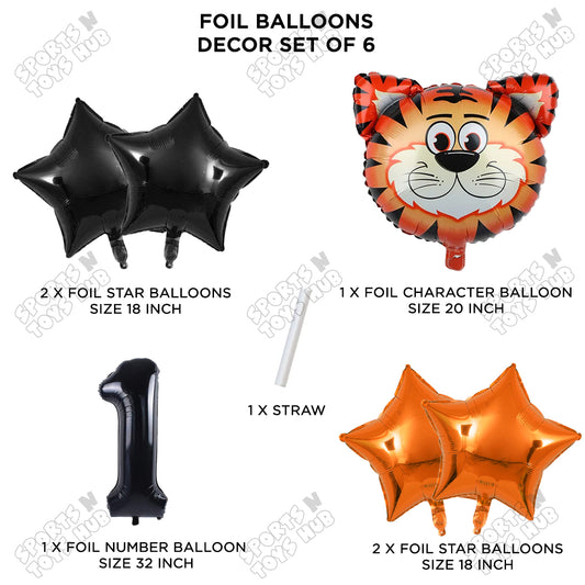 Jungle Safari Tiger Pack Of 6 Foil Balloon Set