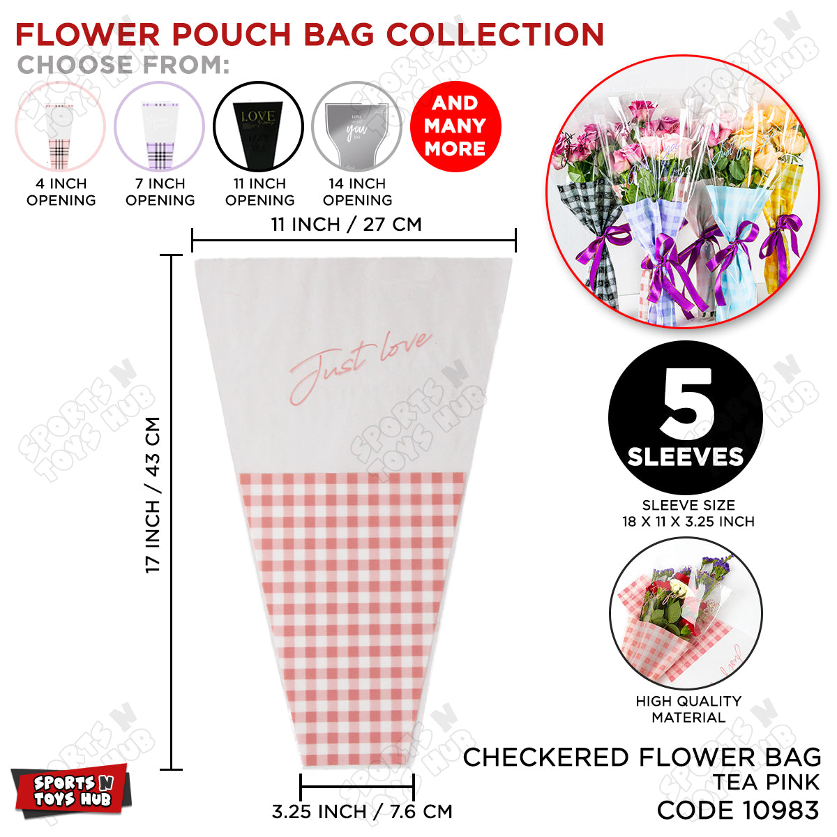 Checkered Plaids Printed BOPP Floral Sleeve Bags for Flower Bunch Packing - Pack of 5