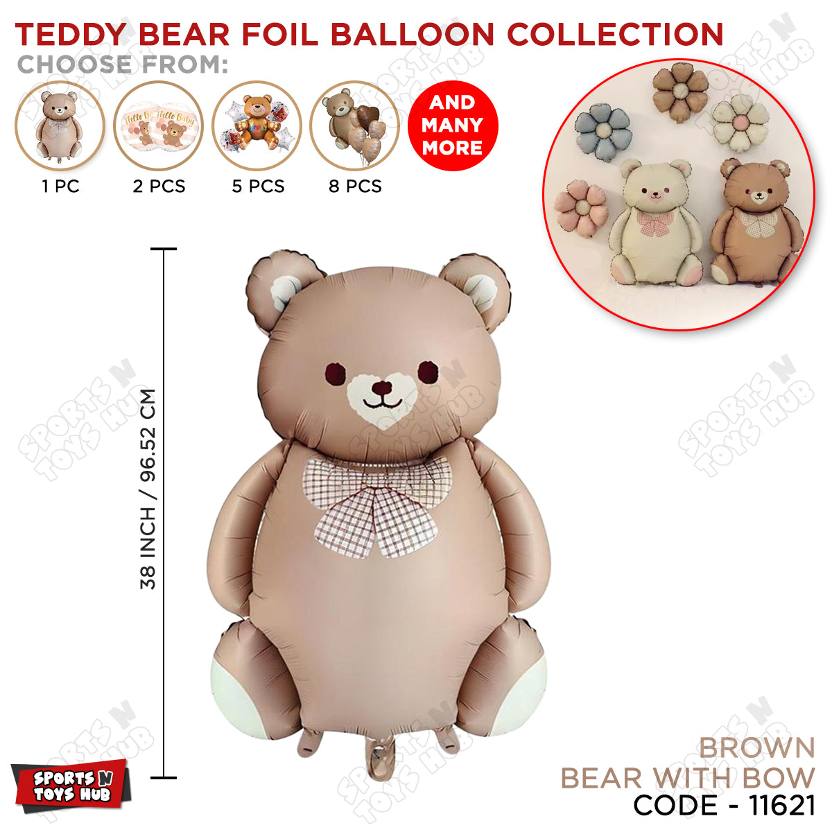 Matte Teddy Bear With Bow Print Foil Balloon for Baby Showers, Birthdays & Party Decorations