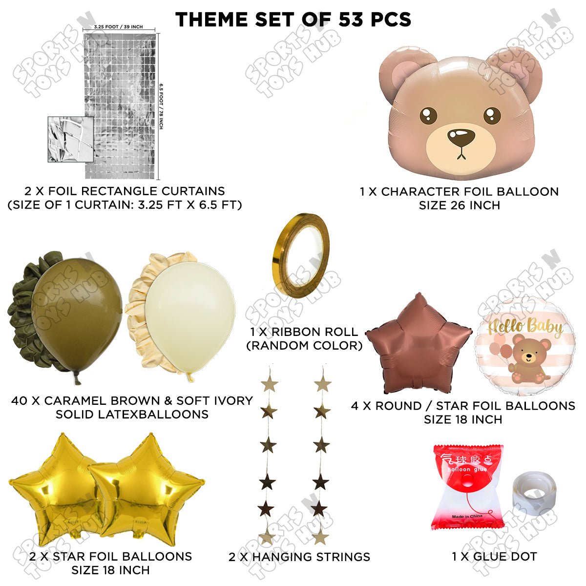 Teddy Bear Face Foil Balloon Theme Collection