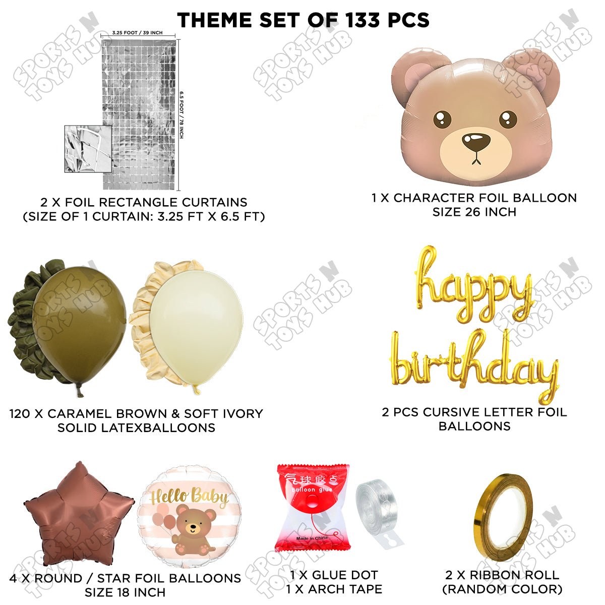 Teddy Bear Face Foil Balloon Set With Cursive Foil Letter Arch Theme