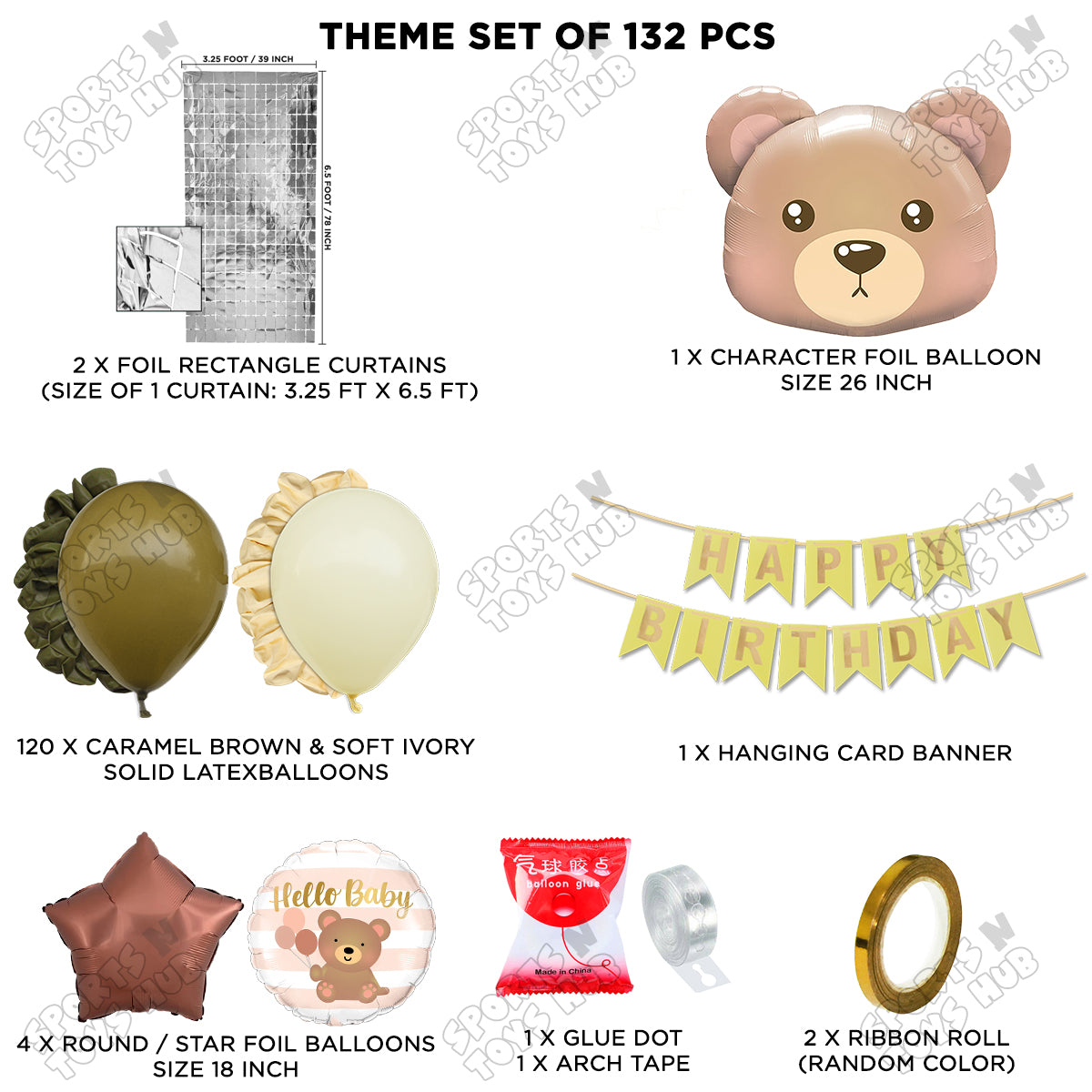 Teddy Bear Face Foil Balloon Set With Card Banner Arch Theme