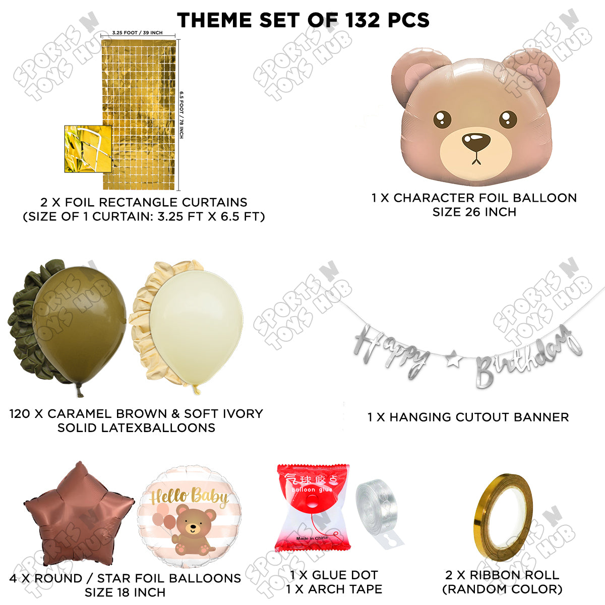 Teddy Bear Face Foil Balloon Set With Cursive Card Banner Arch Theme