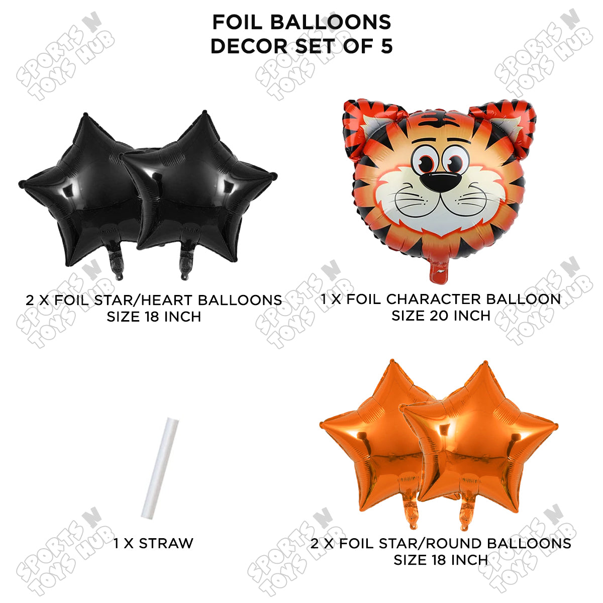 Jungle Safari Tiger Pack Of 5 Foil Balloon Set